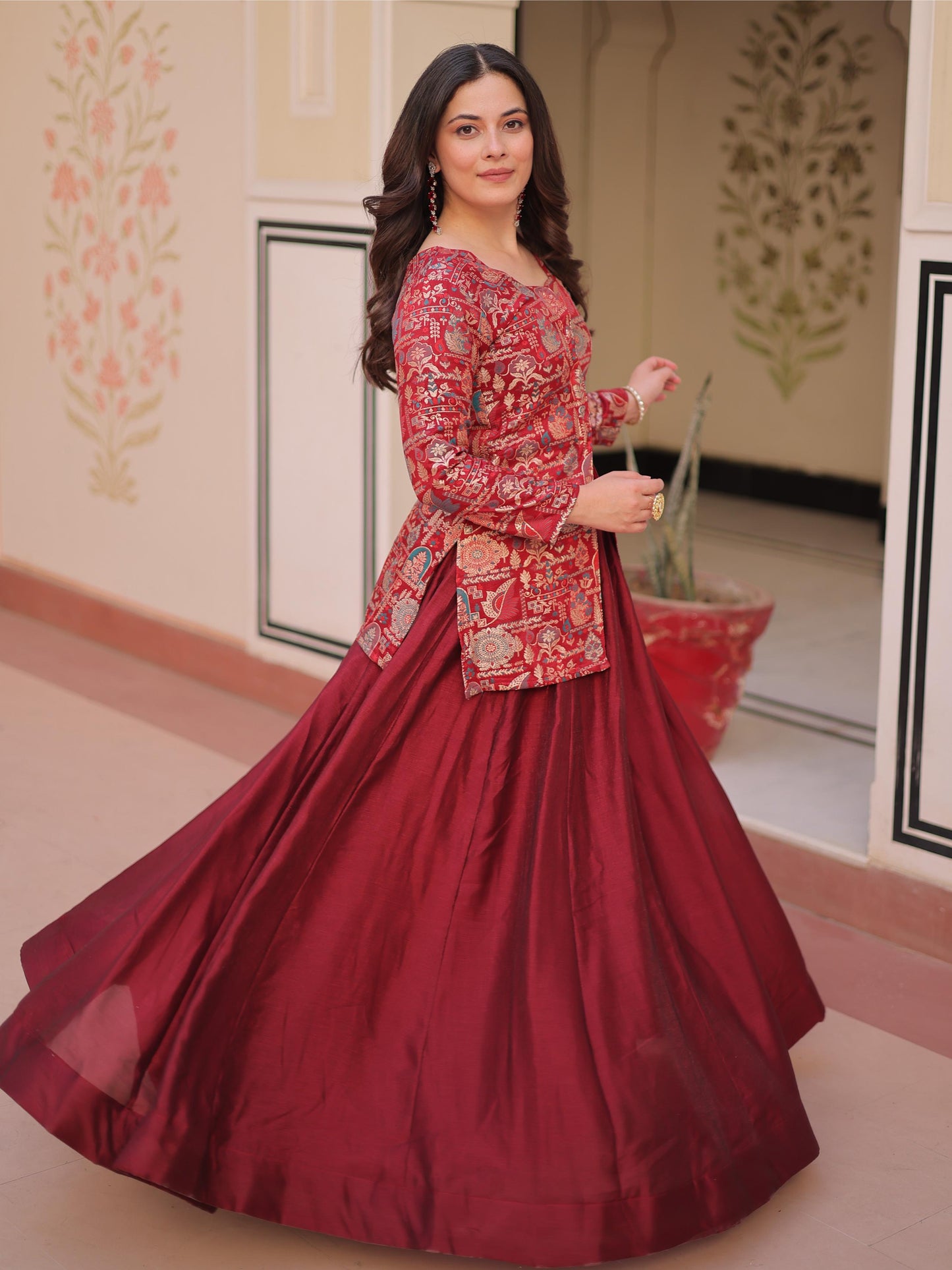 Astonishing Maroon Silk Wedding Lehenga With Top