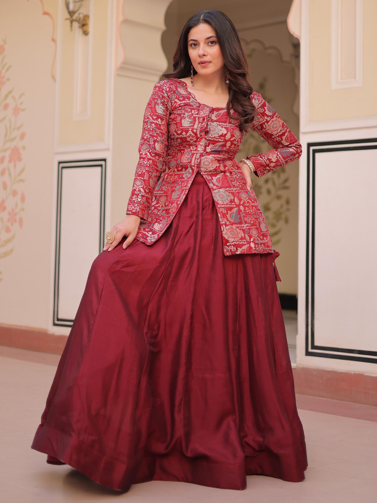 Astonishing Maroon Silk Wedding Lehenga With Top