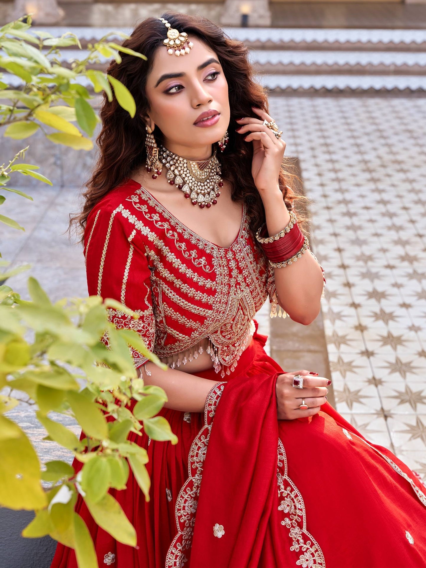 Elegant Red Embroidered Silk Wedding Lehenga Choli
