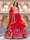 Elegant Red Embroidered Silk Wedding Lehenga Choli