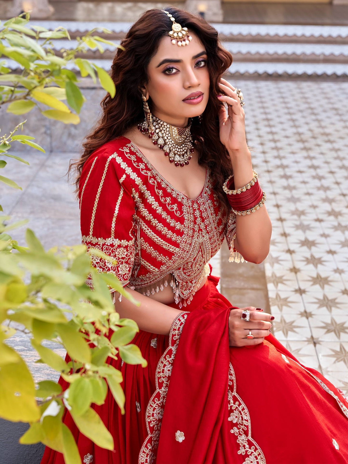 Elegant Red Embroidered Silk Wedding Lehenga Choli