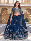 Attractive Blue Embroidered Silk Designer Lehenga Choli