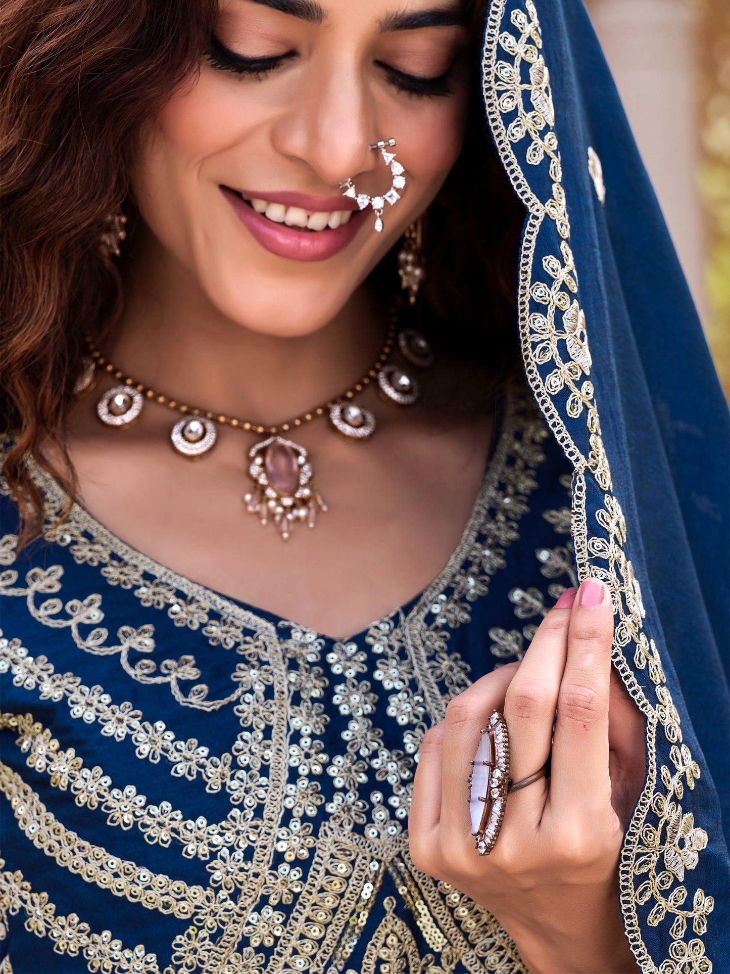 Attractive Blue Embroidered Silk Designer Lehenga Choli