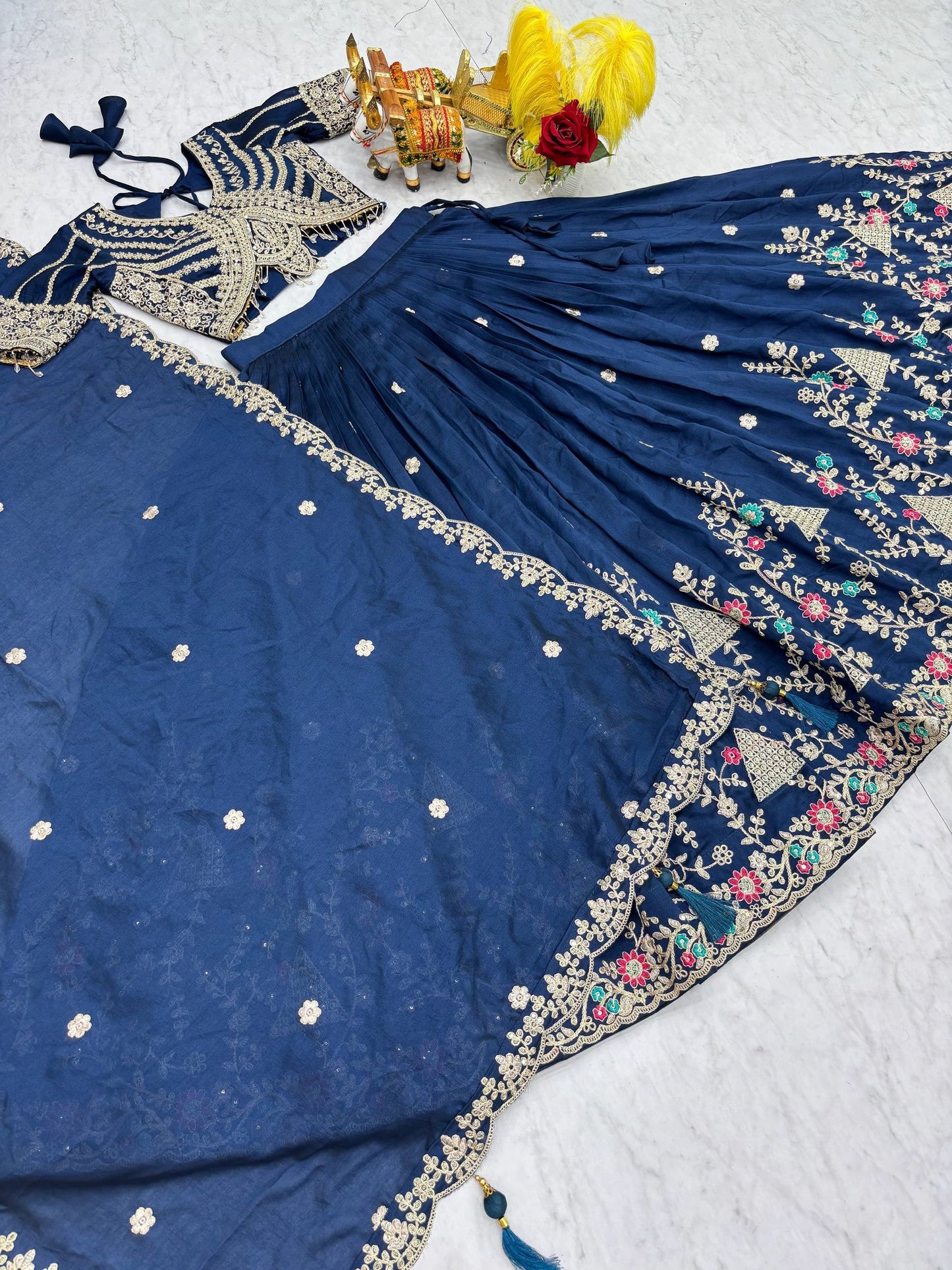 Attractive Blue Embroidered Silk Designer Lehenga Choli