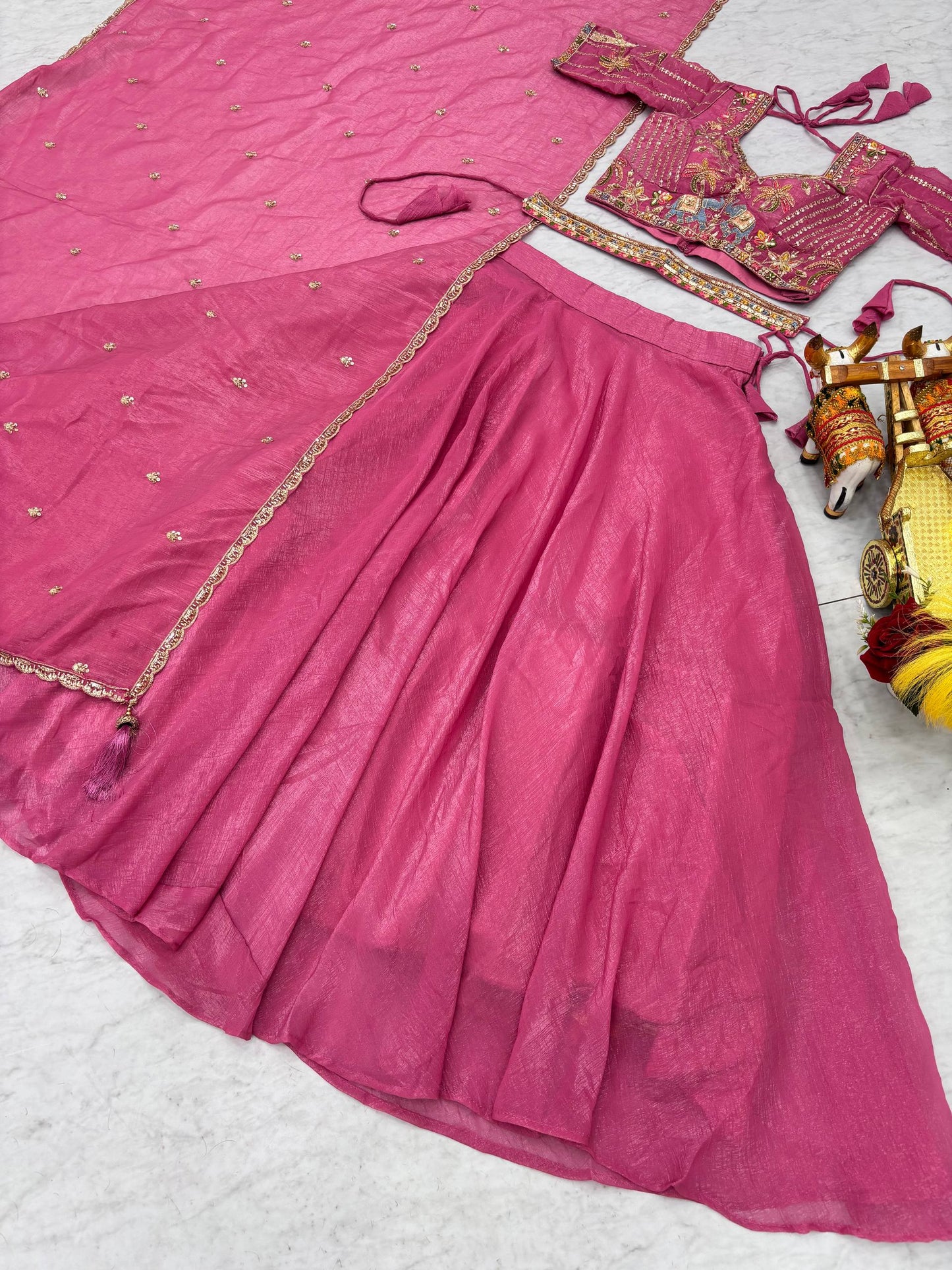 Fantastic Pink Embroidered Crunchy Designer Lehenga Choli