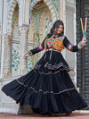Alluring Black Cotton Designer Lehenga Choli With Jacket