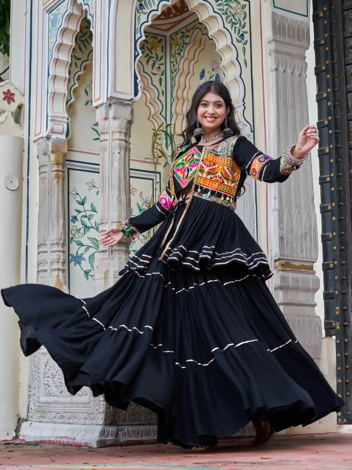 Alluring Black Cotton Designer Lehenga Choli With Jacket