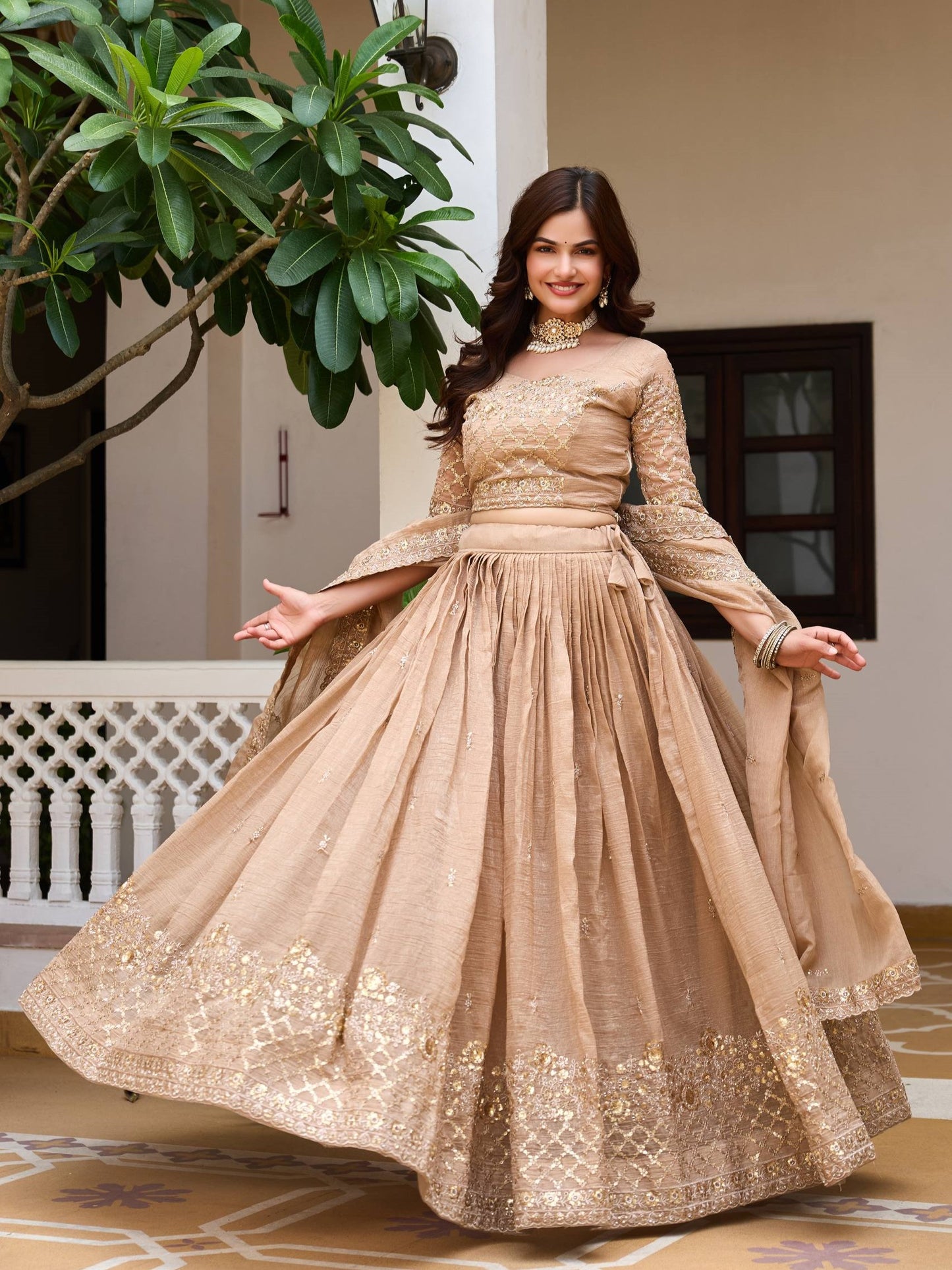 Fabulous Ivory Sequins Work Crunchy Bridesmaid Lehenga Choli