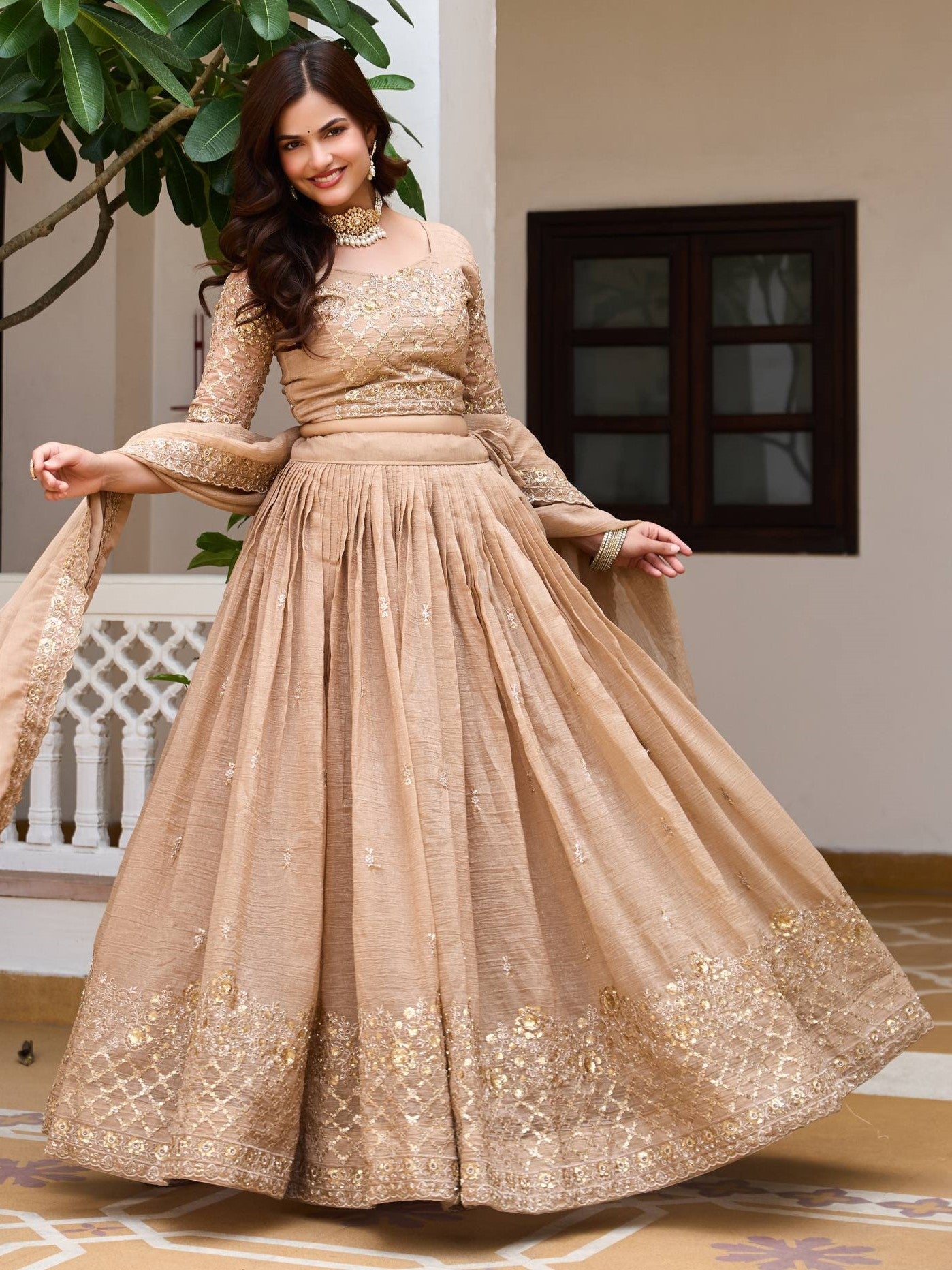 Fabulous Ivory Sequins Work Crunchy Bridesmaid Lehenga Choli